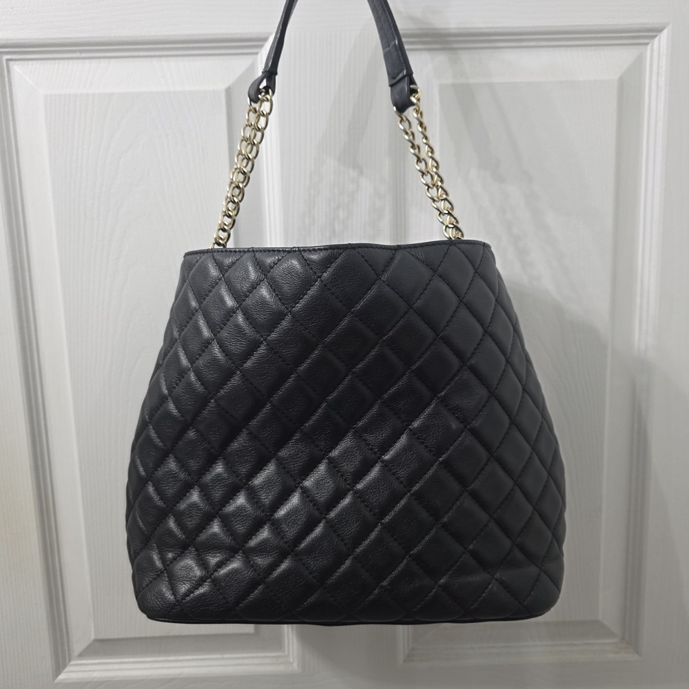 Quilted Black Shoulder Tote with Gold Chain Handles - Picture 1 of 5